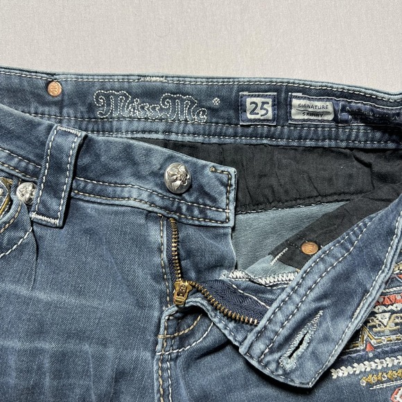 Miss Me Jeans Womens 25 Blue Signature Skinny Embroidered Stretch Denim Mid Rise - Picture 7 of 16